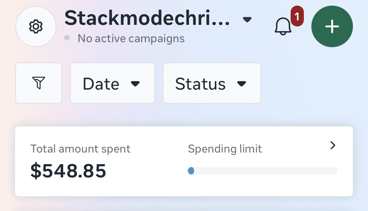 Instagram and Facebook Meta ads spend results screenshot for small business advertising