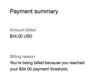 Meta ads payment summary screenshot showing billed ad spend totals