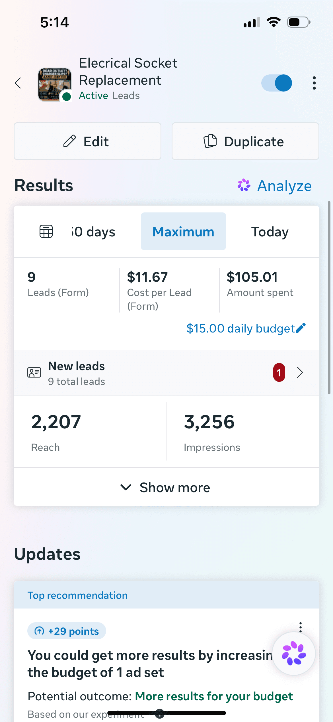 Mor Handy electrical socket replacement Meta ads results screenshot