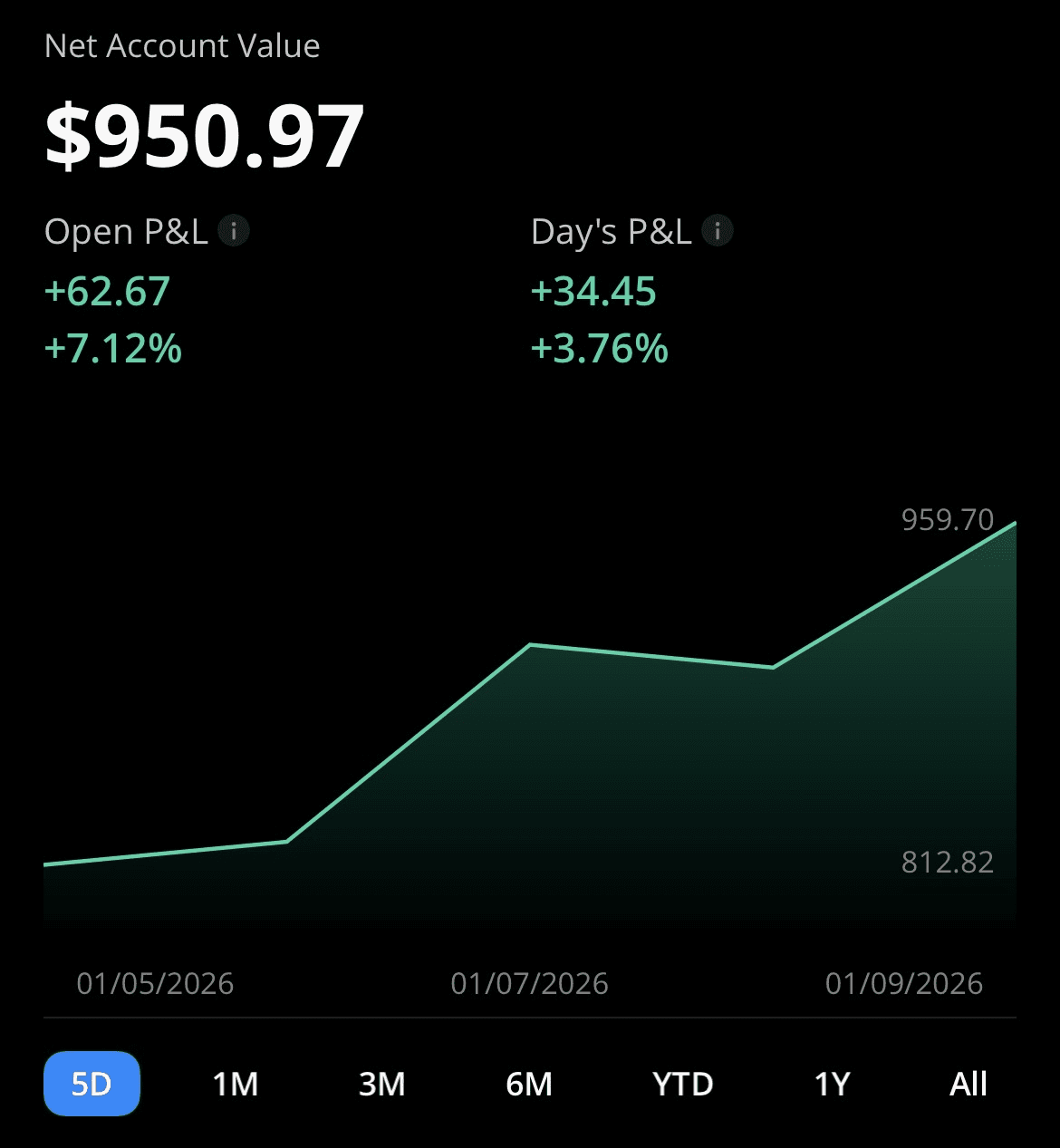 Stock options account growth screenshot