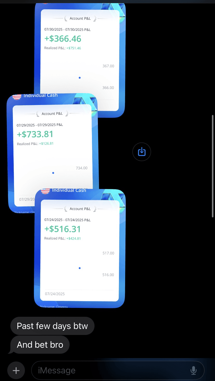 Forex-style multi-day trade review screenshot