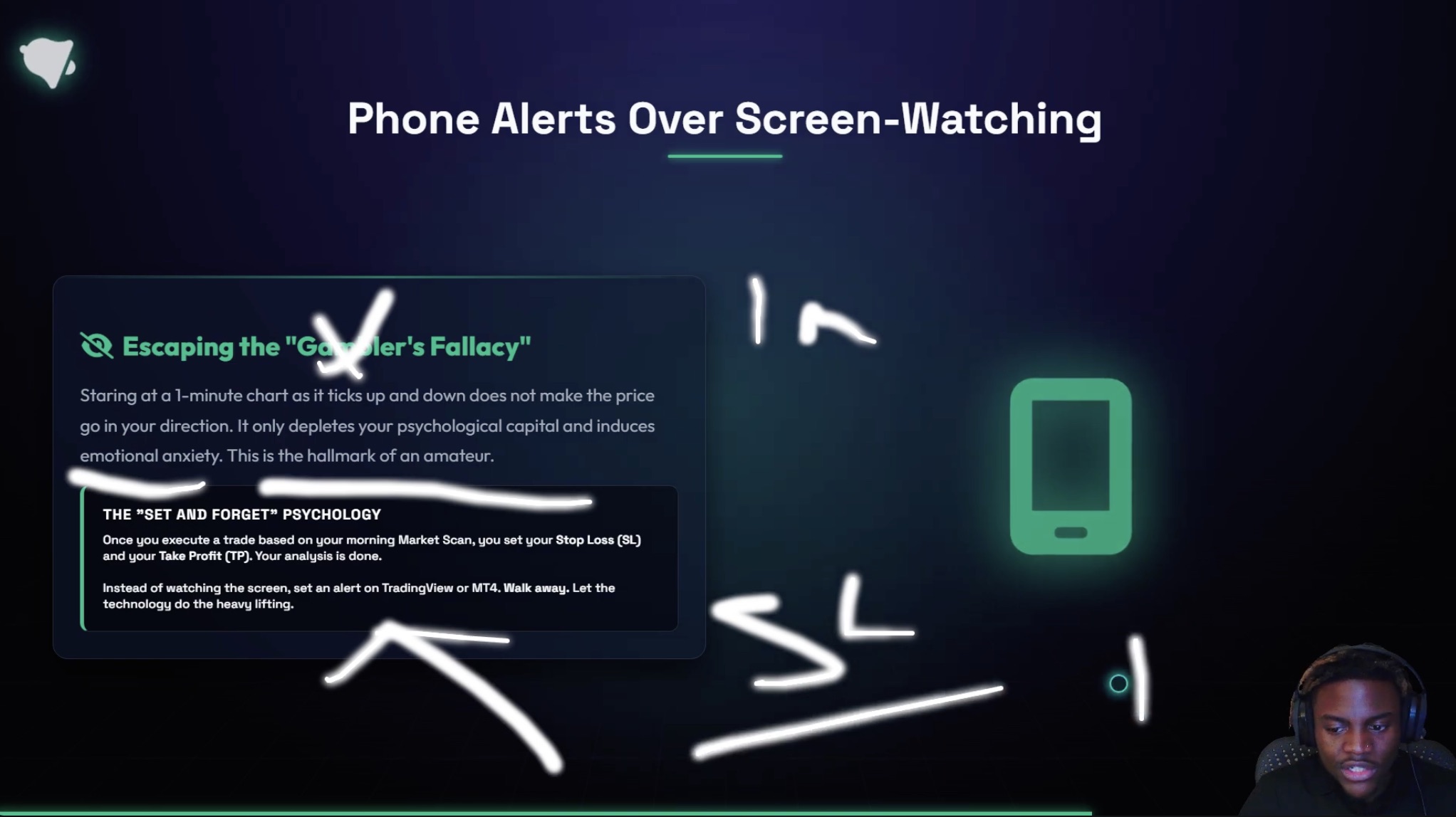 StackMode slide explaining phone alerts over screen watching.