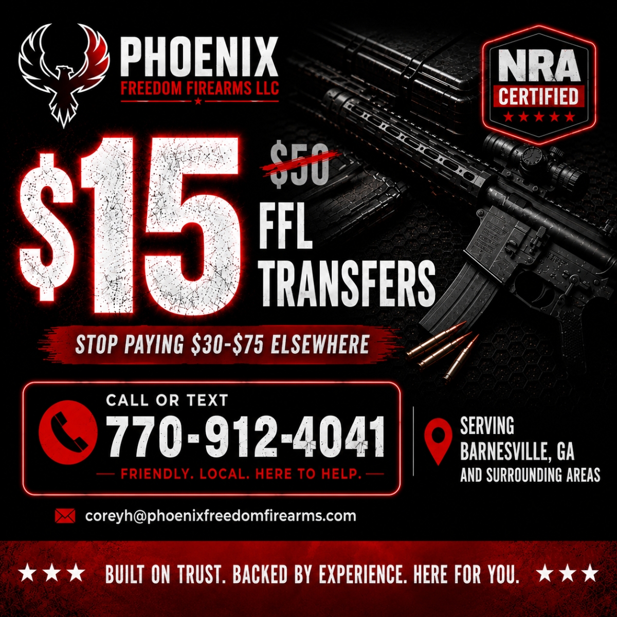 Phoenix Freedom Firearms FFL transfer ad designed by Stackmode