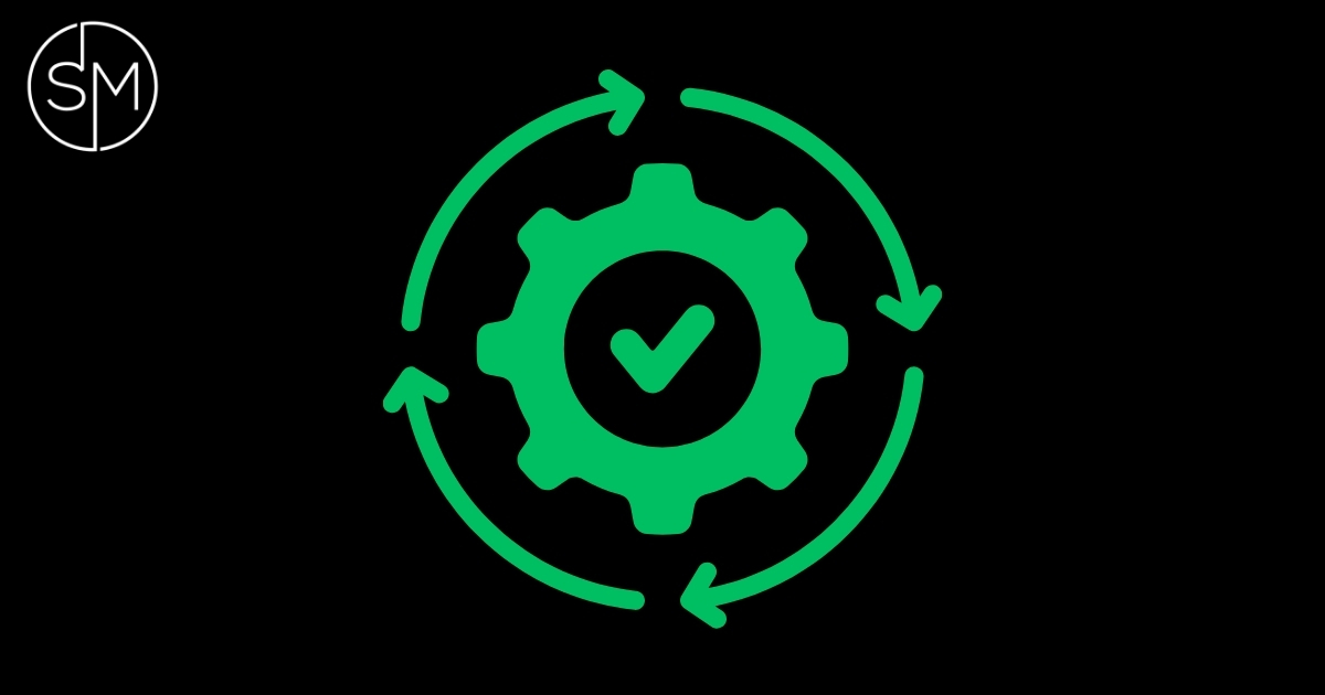Green gear with check mark surrounded by circular arrows representing an accountability cycle