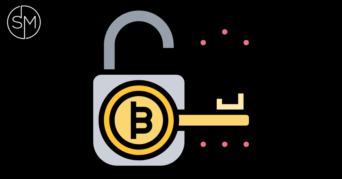Bitcoin key and unlocked wallet security illustration