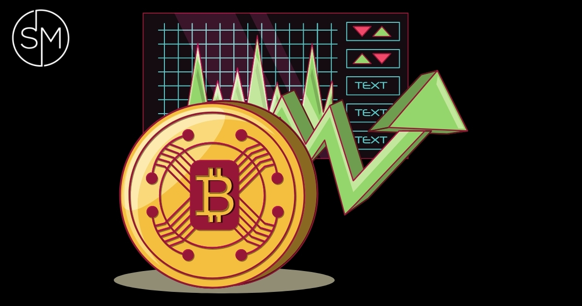 Bitcoin coin and market chart illustration