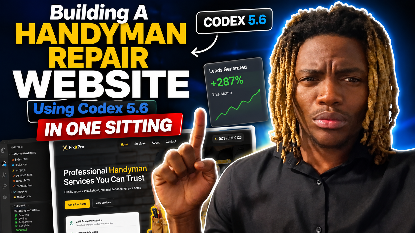Video thumbnail for building a handyman repair website using Codex 5.6 in one sitting