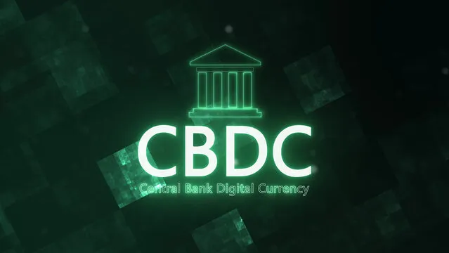 Central bank digital currency network illustration with digital coin