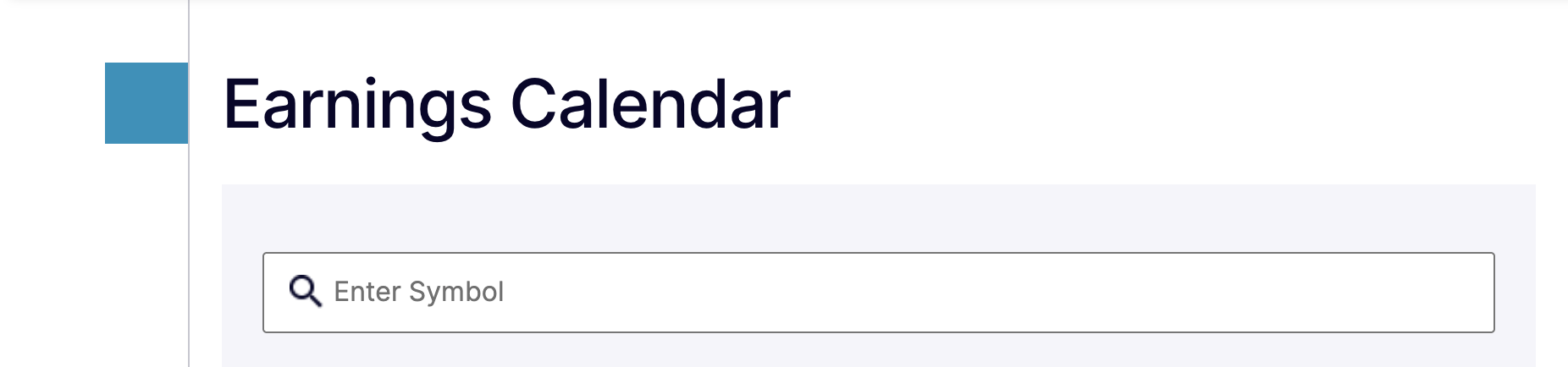 Earnings calendar graphic with company financial release search field