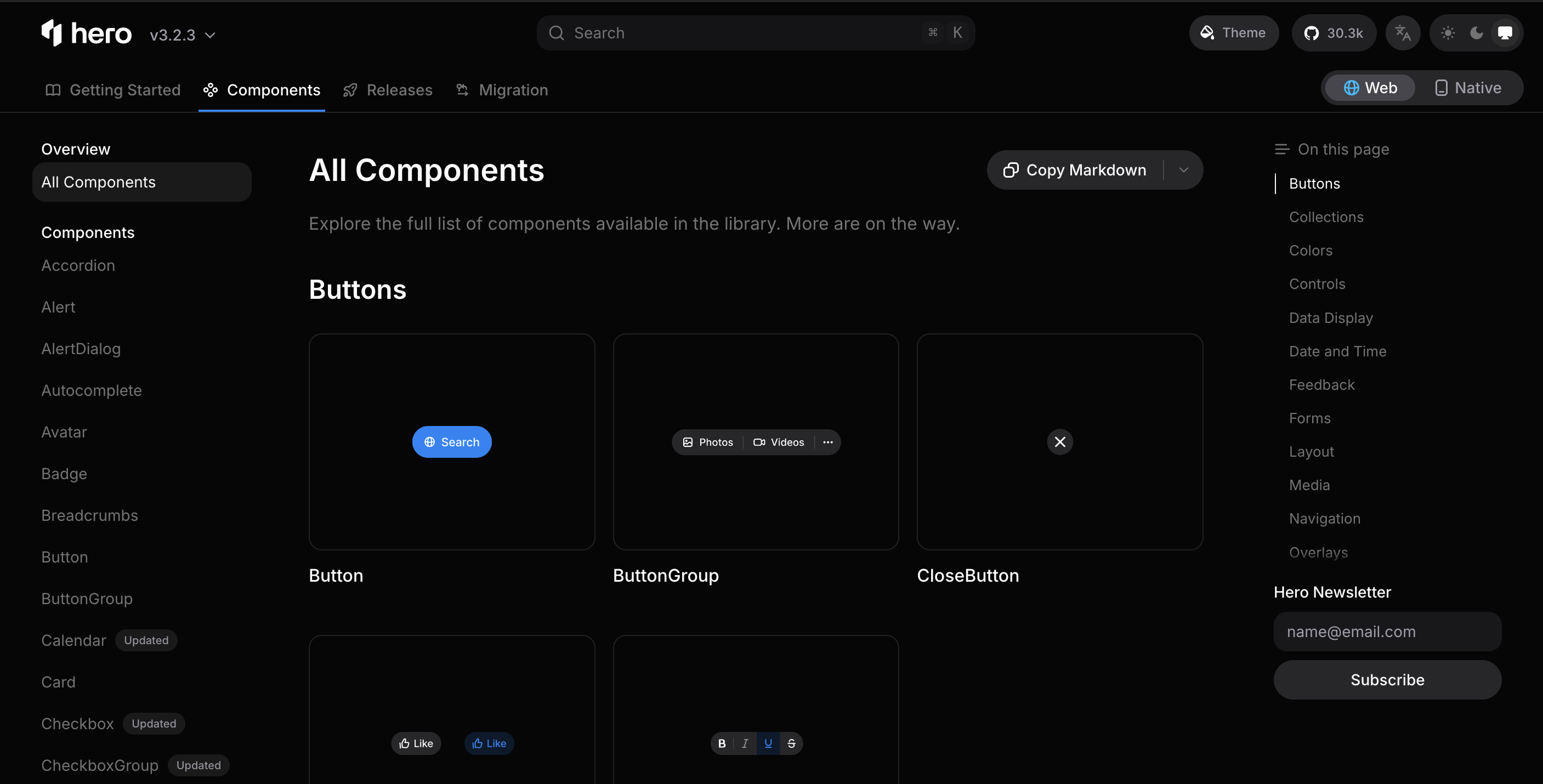 Hero UI component library screenshot