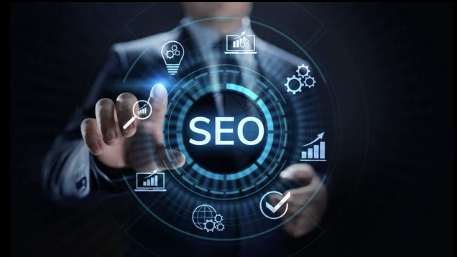 SEO interface concept with search optimization graphics