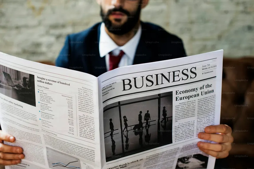 Business image showing a newspaper headline about business