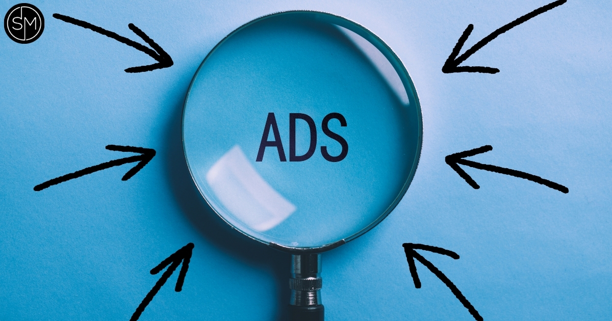 Magnifying glass on the word ads
