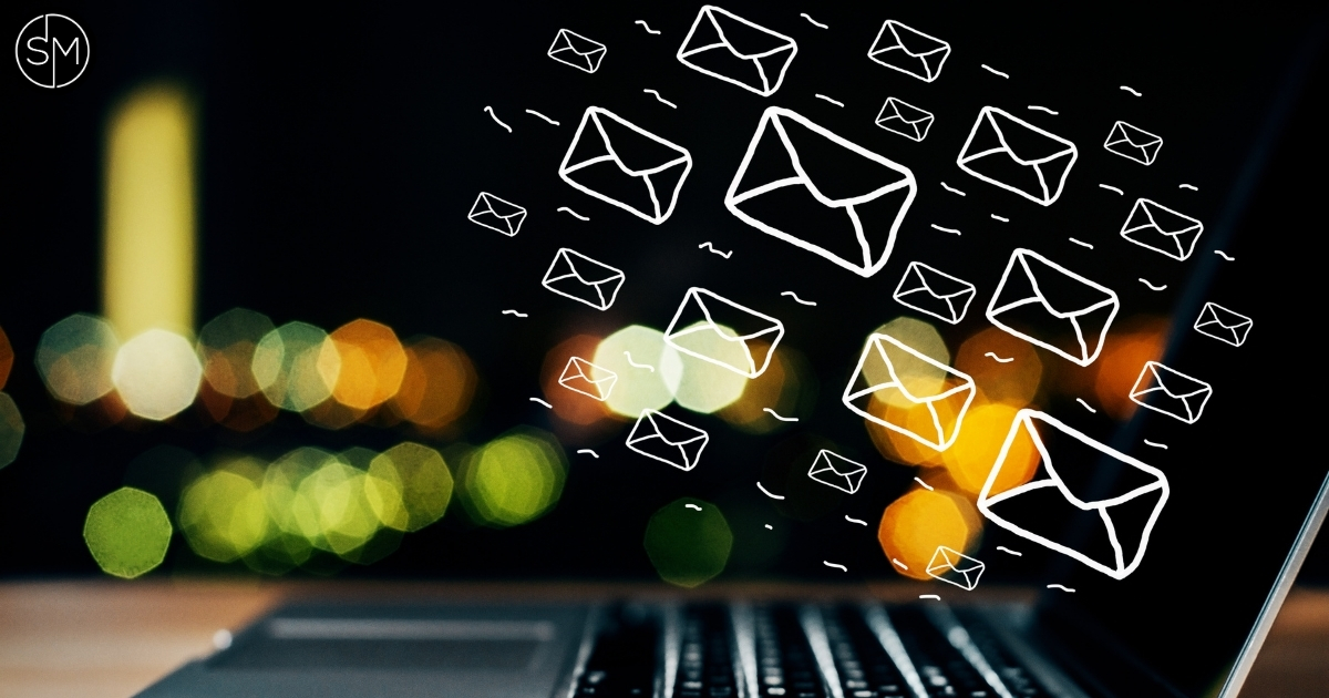 Email marketing illustration above a laptop