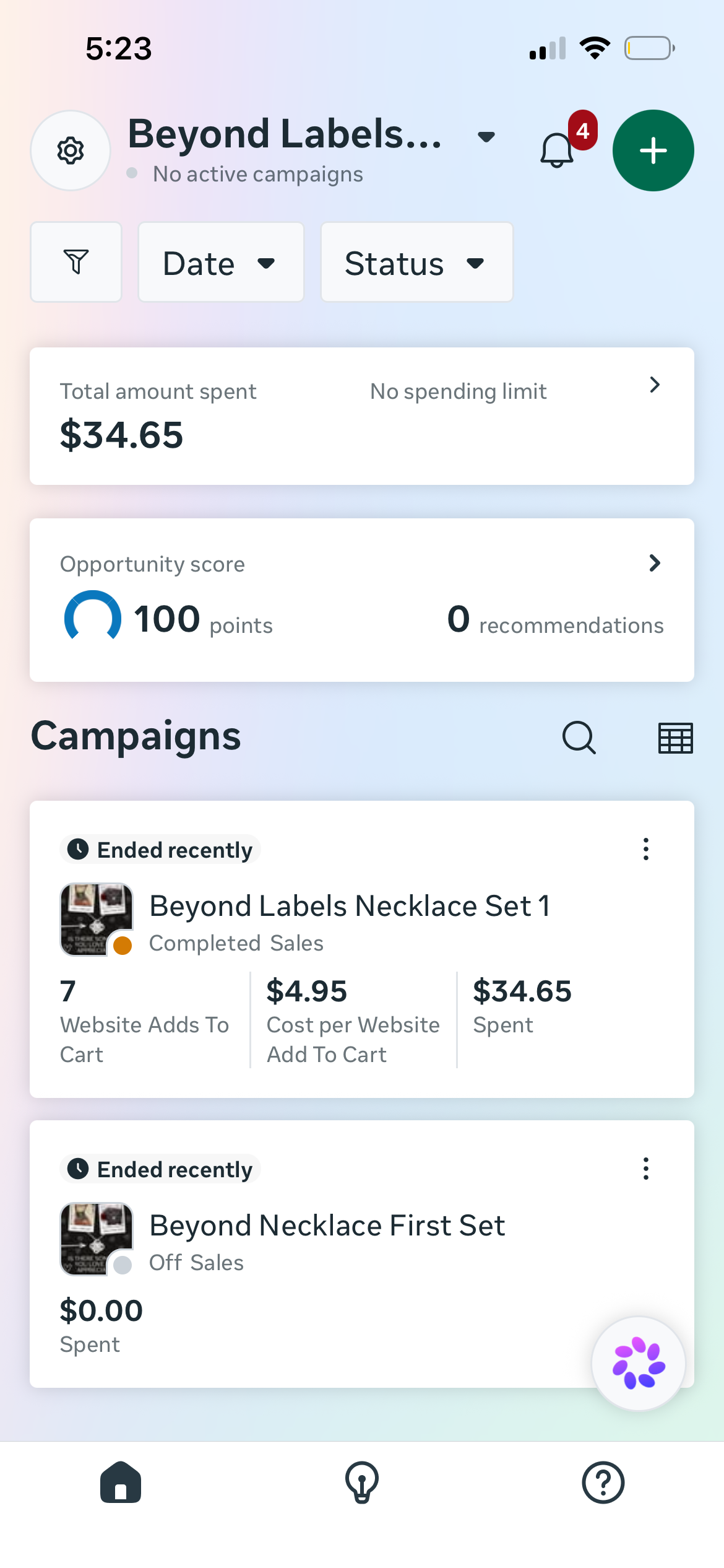 Beyond Labels gifts Meta ads results screenshot