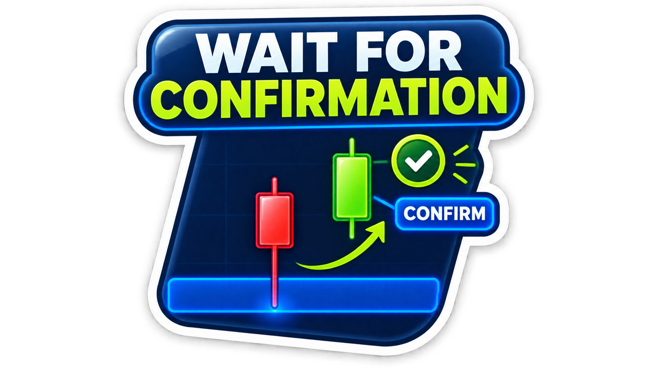 Chart showing confirmation signals like rejection candles and volume breaks before entry