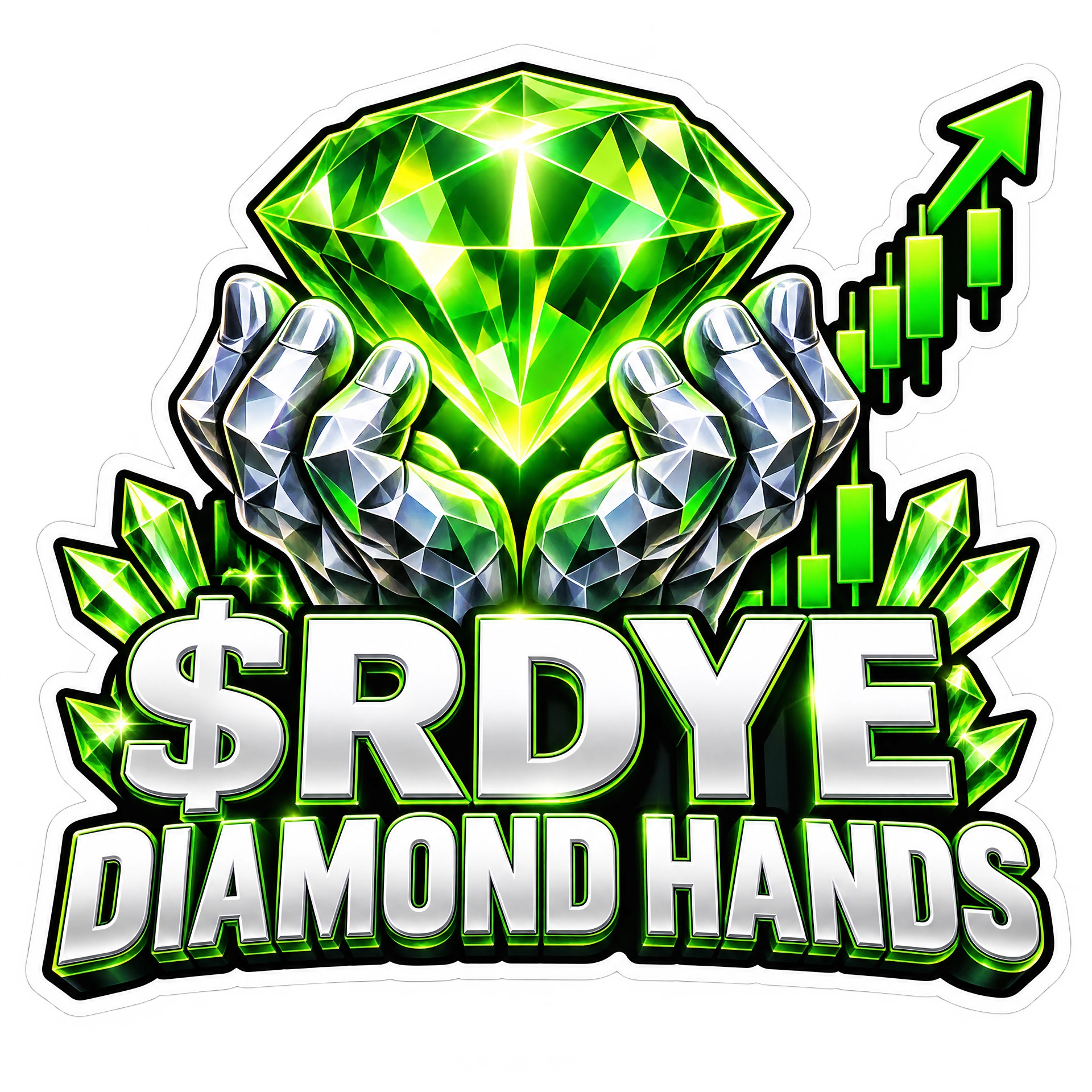 RDYE diamond hands sticker artwork with green diamond and bullish candlesticks