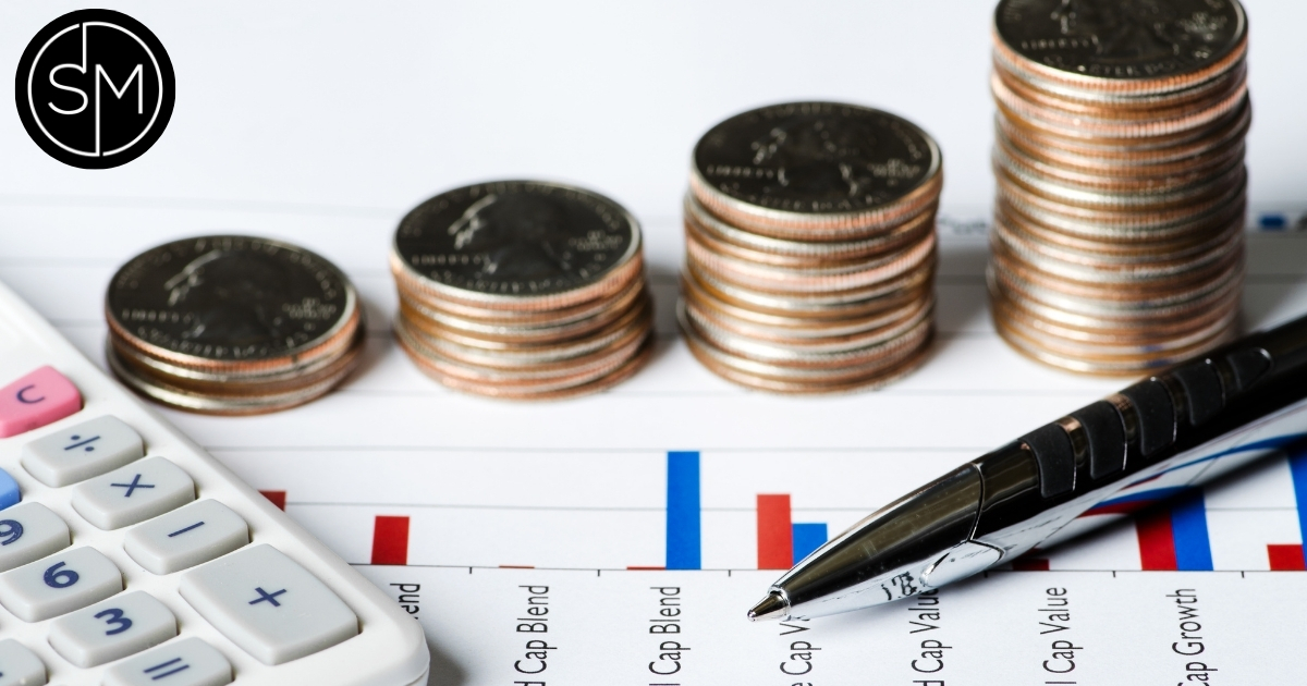 Options investing illustration with coins calculator and financial chart
