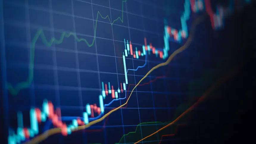 Financial market chart with rising and falling lines representing changing liquidity conditions