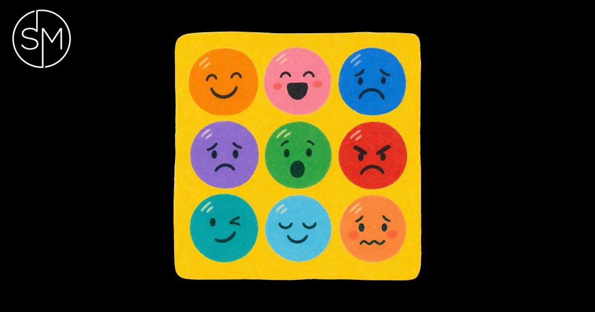 Colorful emotional faces representing changing feelings during a trading session