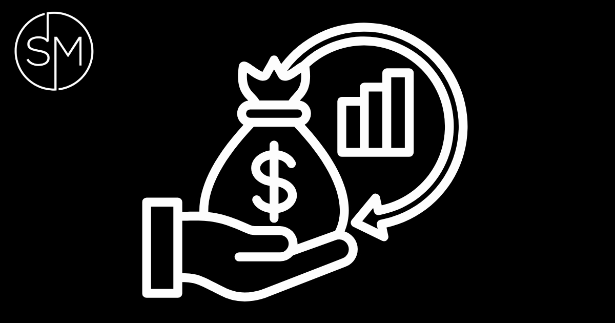Investment return cycle icon with hand holding money and chart