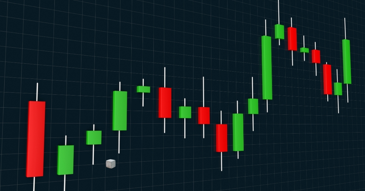Candlestick pattern illustration with mixed green and red candles