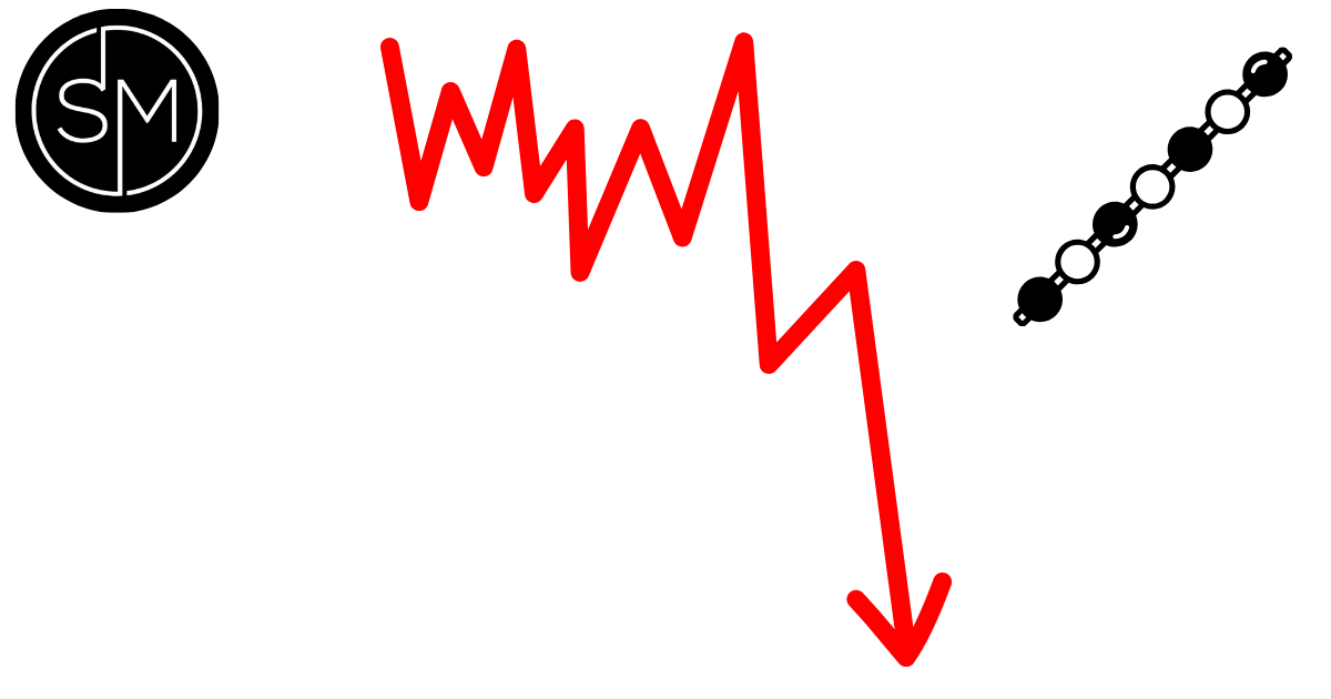 Red crash arrow showing a sharp market decline