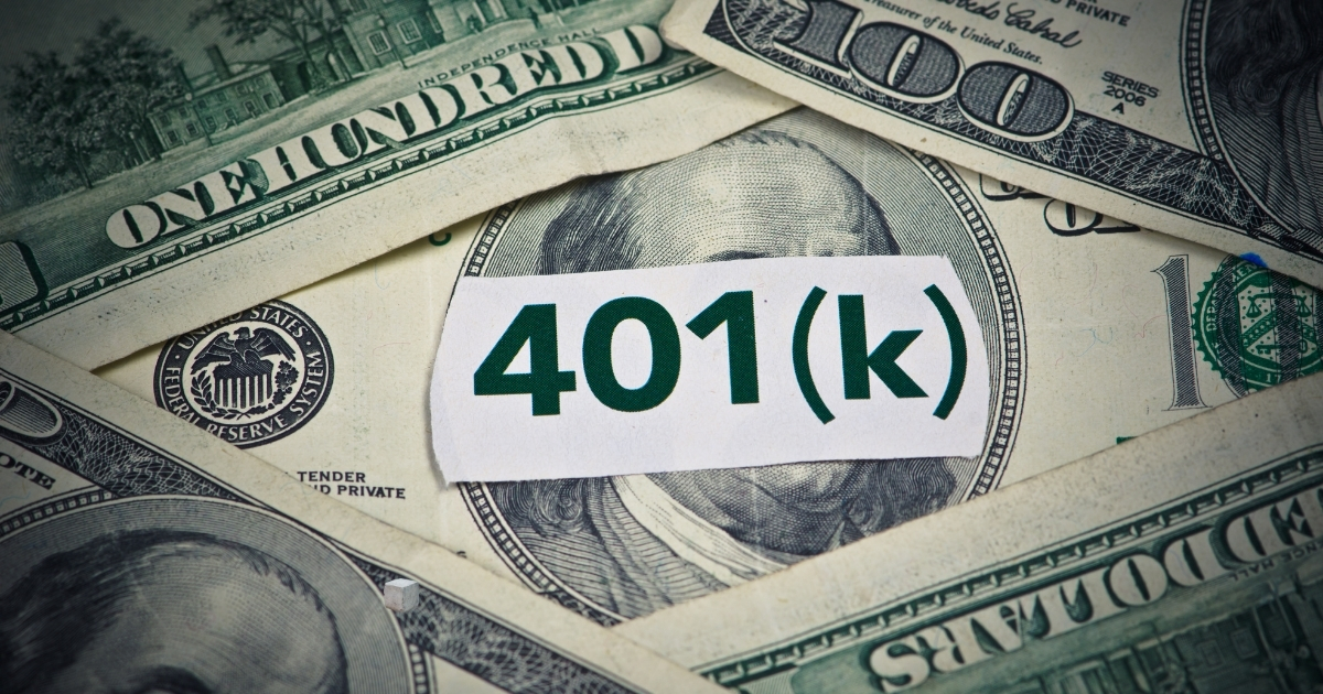 401k text placed over US currency