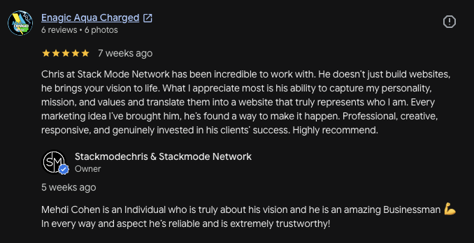 Enagic Aqua Charged Google review of Stackmode brand and website strategy