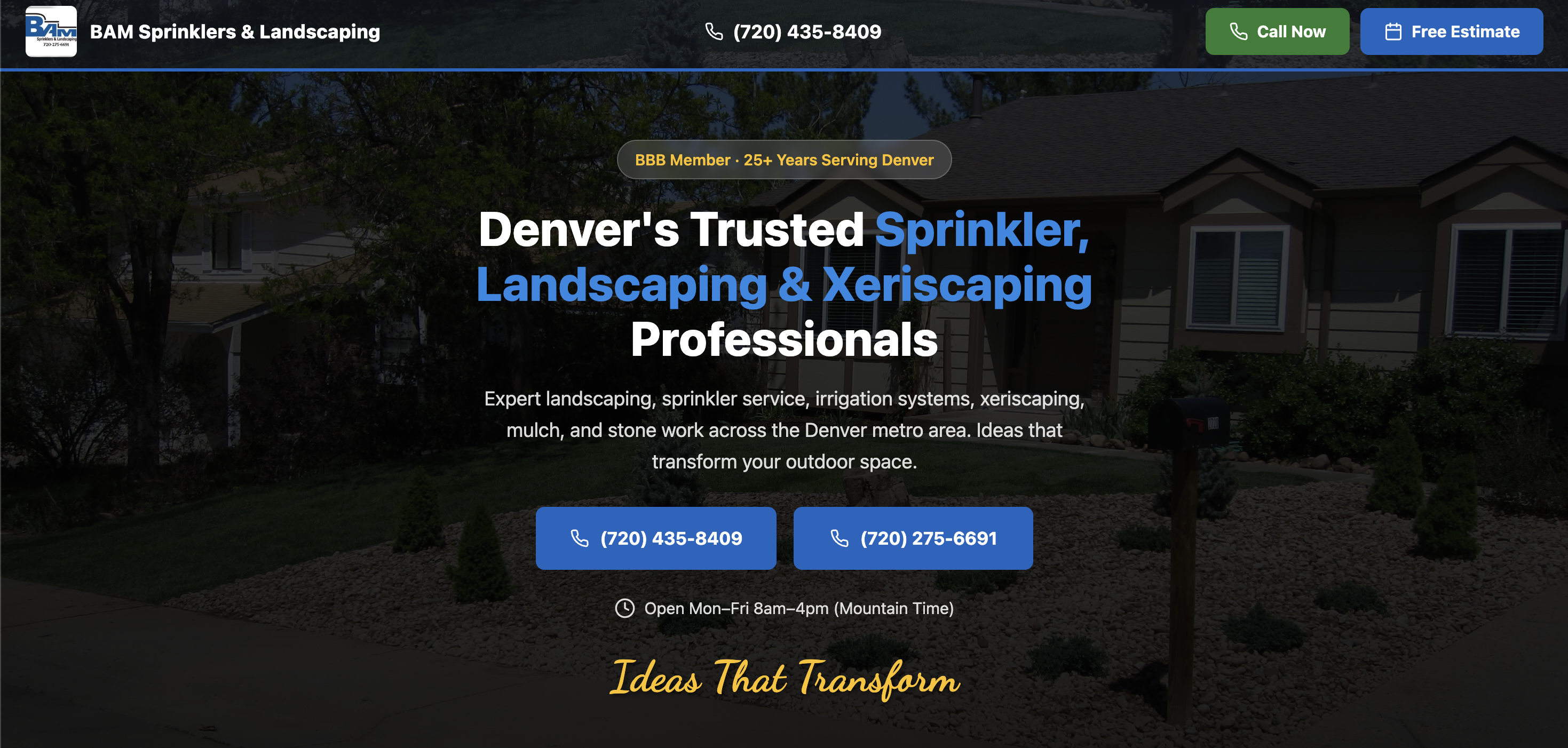 BAM Sprinklers website preview by Stackmode